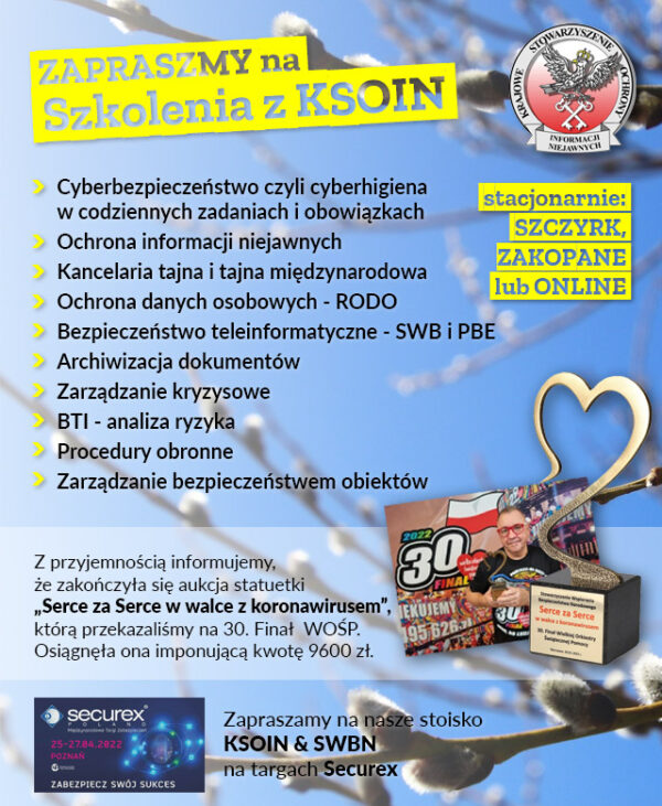 Szkolenia z KSOIN - wiosna 2022