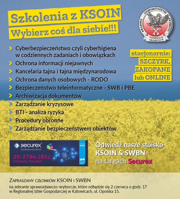 Szkolenia z KSOIN - marzec 2022